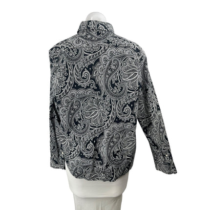 Lauren Ralph Womens Black Paisley Floral Long Sleeve Button Down Up Shirt Top L