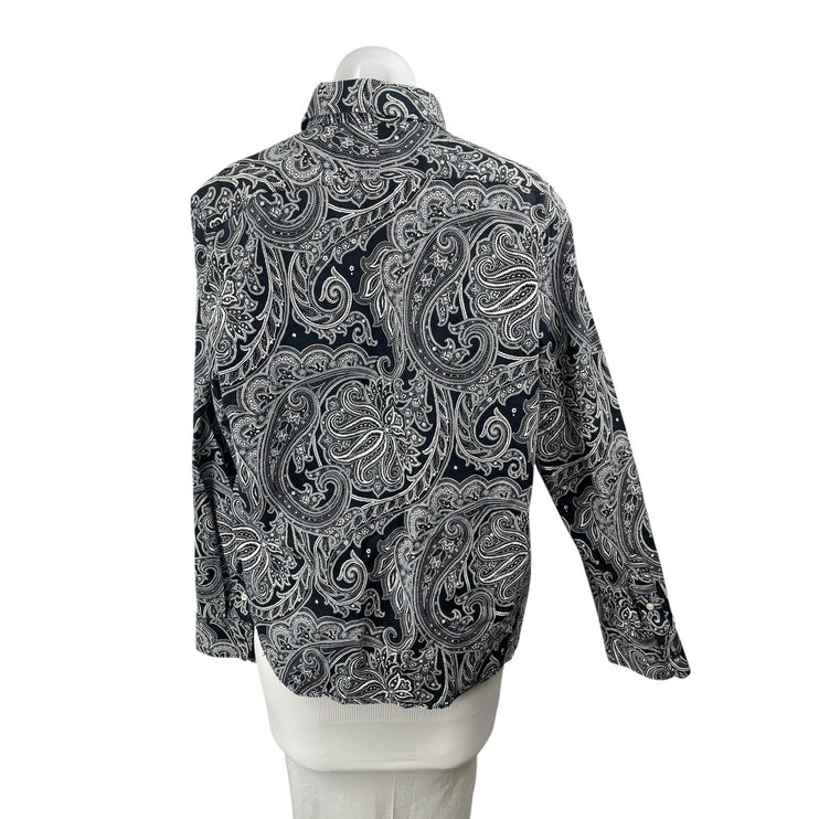 Lauren Ralph Womens Black Paisley Floral Long Sleeve Button Down Up Shirt Top L