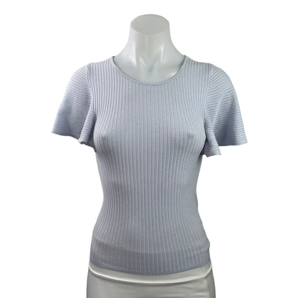Ann Taylor Women's Blue Short Flutter Sleeve Ribbed Knit Blouse Top Size XSP