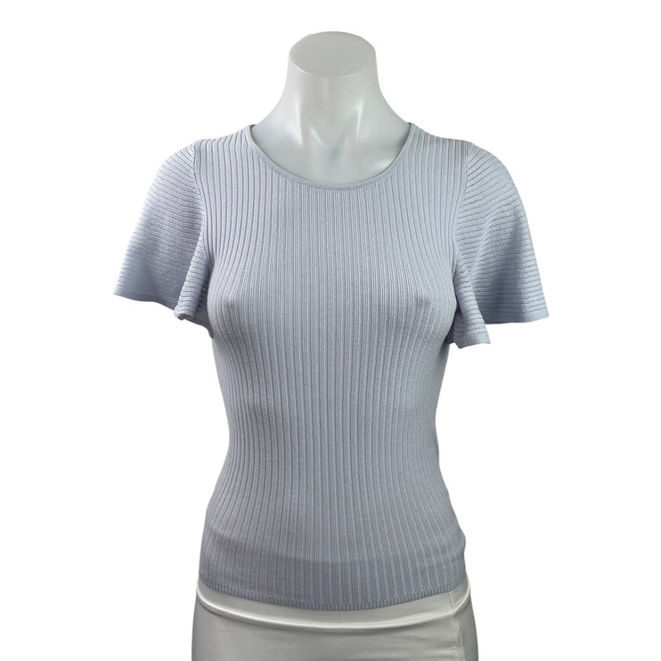 Ann Taylor Women's Blue Short Flutter Sleeve Ribbed Knit Blouse Top Size XSP