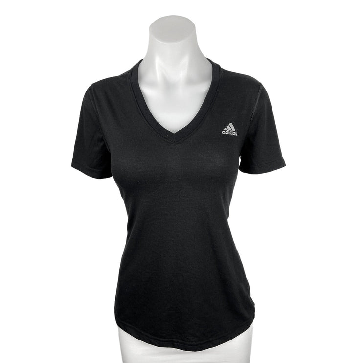 Adidas Black V Neck Logo Basic Short Sleeve Ultimate Tee T Shirt Top Size S