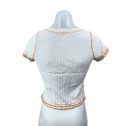 Free People Garner White Coral Stitch Floral Short Sleeve T Shirt Tee Top Size S