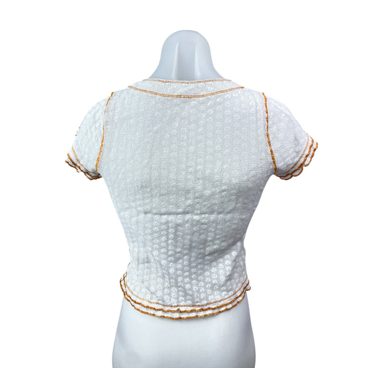 Free People Garner White Coral Stitch Floral Short Sleeve T Shirt Tee Top Size S