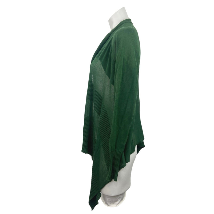 BCBGMaxazria Green Open Front Knit Chiffon High-Low Hem Semi Sheer Cardigan XS