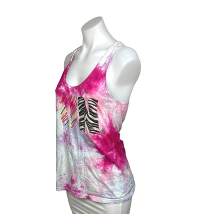 American Apparel Pink White Tie Dye Scoop Neck Racer Back Activewear Tank Top L