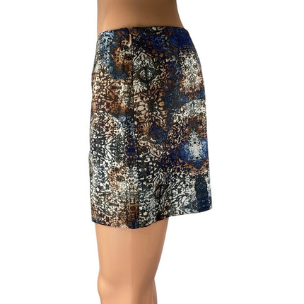 Tiger Mist Multicolor Damask Print Side Zip Slit Straight Mini Skirt Size S