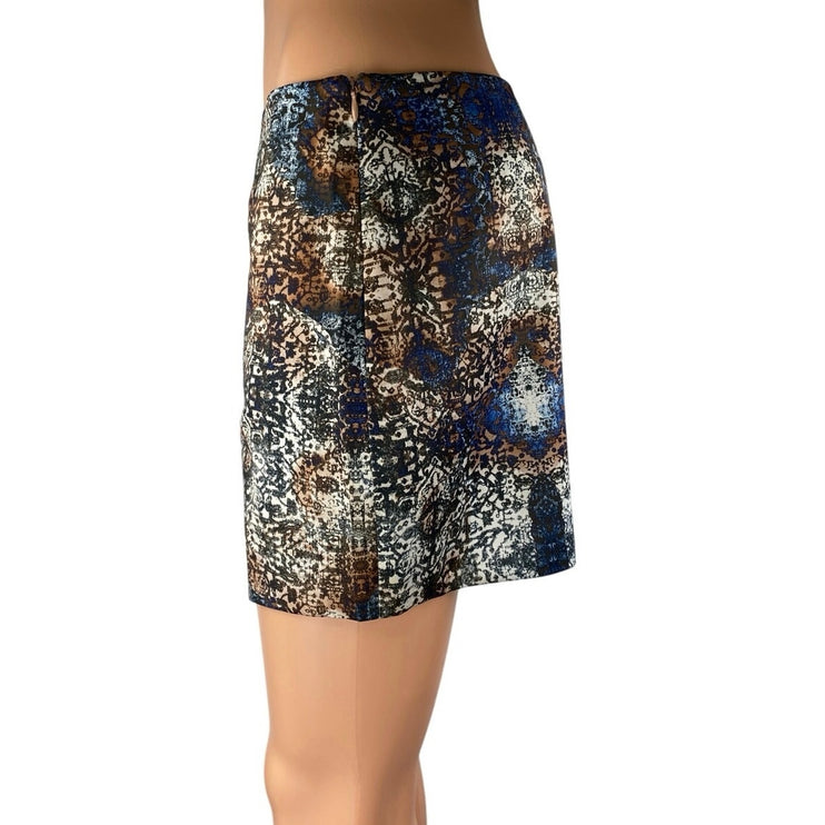 Tiger Mist Multicolor Damask Print Side Zip Slit Straight Mini Skirt Size S