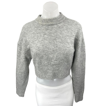 Zara Women's Grey Long Sleeve Mock Neck Knit Fleece Cropped Sweater Top Size M