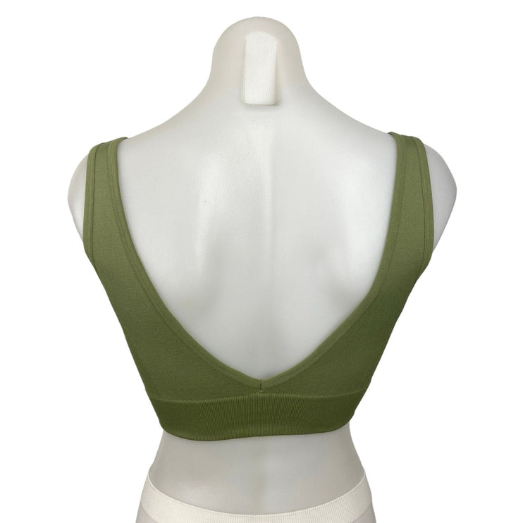 WeWoreWhat Green Deep V Sleeveless Open Back Sports Bra Top Size S