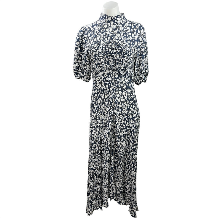 Ghost Black White Floral Mock Neck Fit & Flare Puff Sleeve Maxi Dress Size M