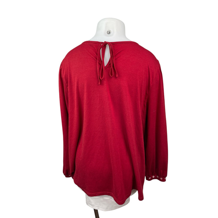Bloomchic Women's Red Embroidered Snowflake Long Sleeve Shirt Blouse Top 22/24