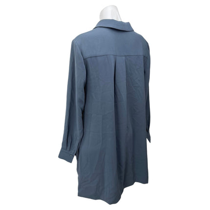 Jaeger Women's Blue Collared V Neck Long Sleeve Mini Shift Shirt Dress Size 10