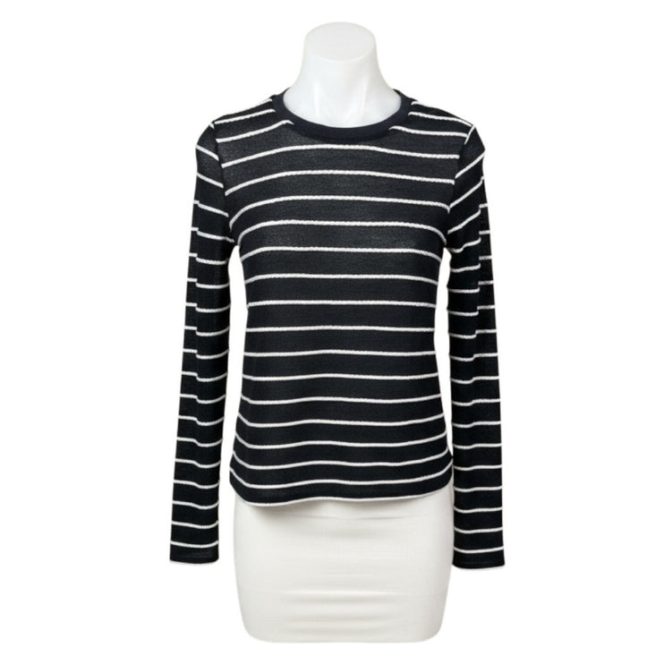 Topshop Women's Black Striped Long Sleeve Knit Crew Neck T Shirt Tee Top Size 6