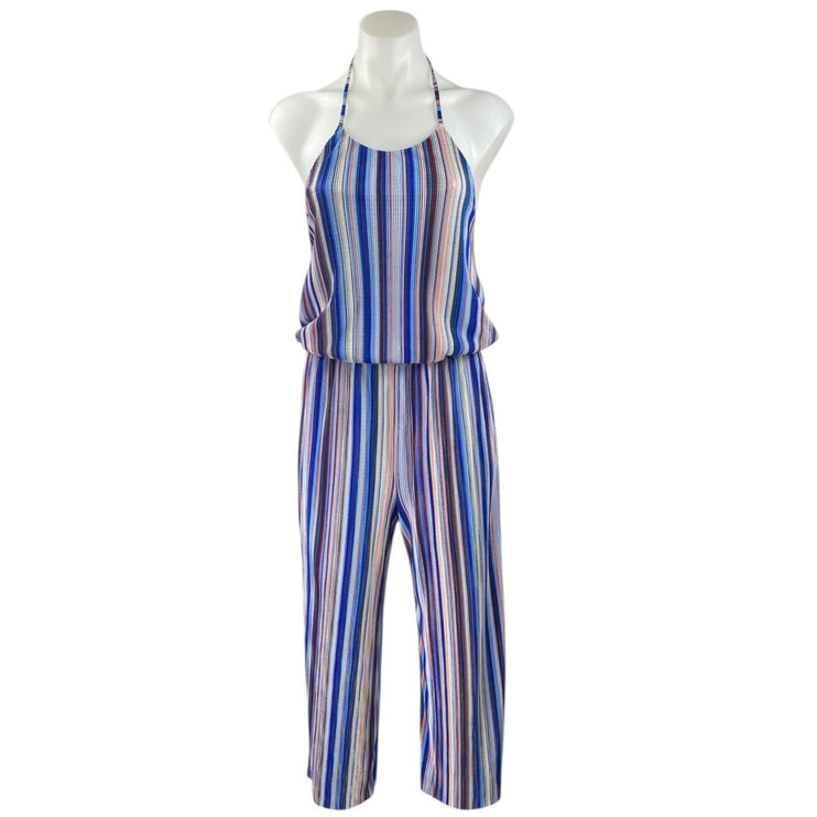 Aqua Women's Multicolor Striped Halter Cami Camisole Wide Leg Romper Jumpsuit XS