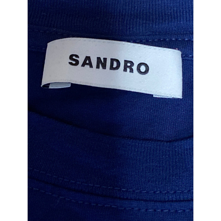 Sandro Womens Blue Embroidered Logo Crew Neck Half Sleeve Crop Tee T-shirt Top M