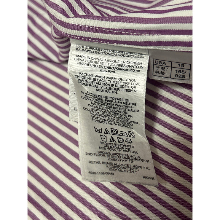 Brooks Brothers Milano Men Purple Stripe Long Sleeve Button Up Shirt Top Size 15