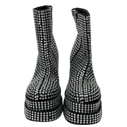 Steve Madden Cobra Women's Black Rhinestone Chunky Heels Platform Ankle Boots 8