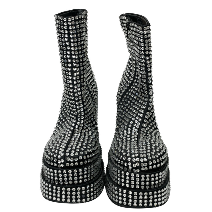 Steve Madden Cobra Women's Black Rhinestone Chunky Heels Platform Ankle Boots 8