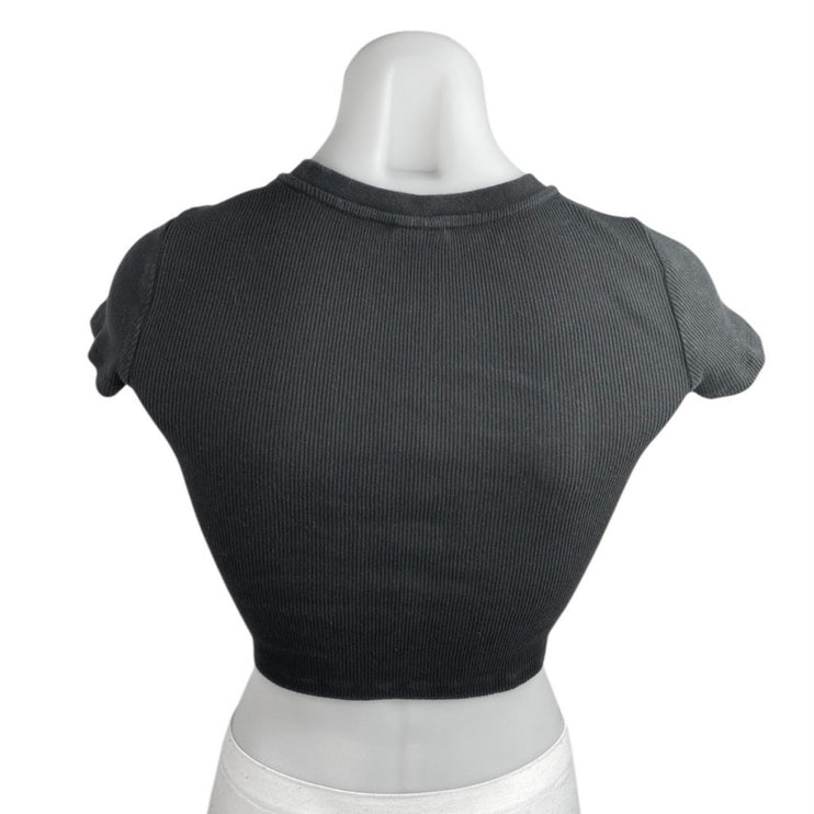 Aritzia TNA Women's Black Short Sleeve Ribbed Knit T Shirt Tee Crop Top Size XS