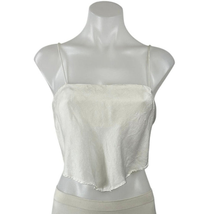 Zara White Satin Sleeveless Tie Back Crop Bandana Handkerchief Cami Tank Top XS