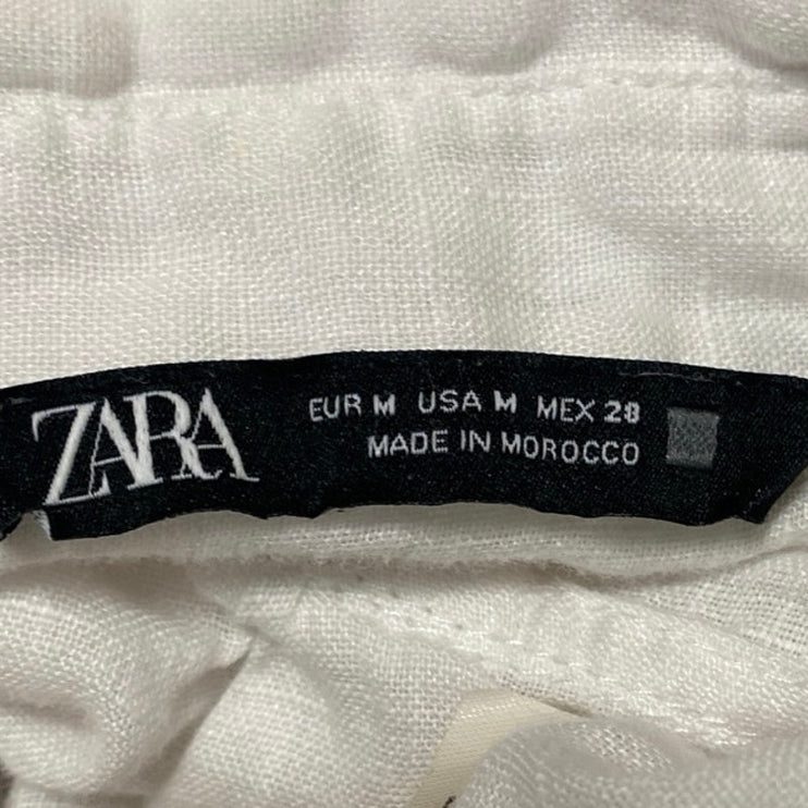 Zara Women's White Cotton Gauze Long Sleeve Button Down Blouse Shirt Top Size M