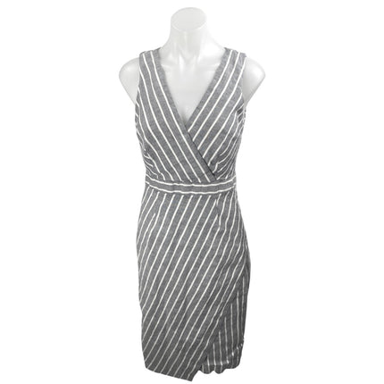 Banana Republic Gray White Striped Sleeveless V Neck Midi Sheath Dress Size 0