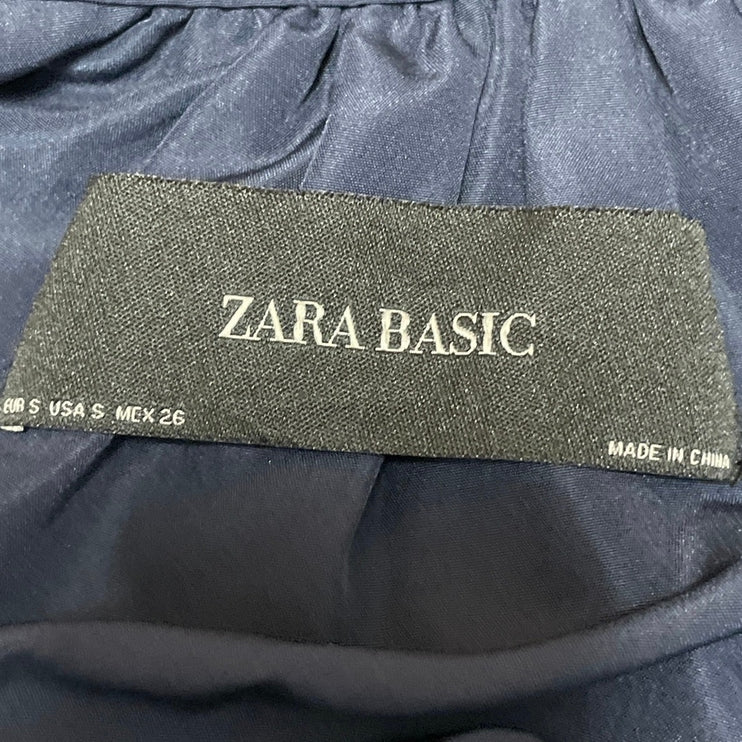 Zara Basic Women's Navy Blue Long Sleeves Front Zip Bomber Coat Jacket Size S