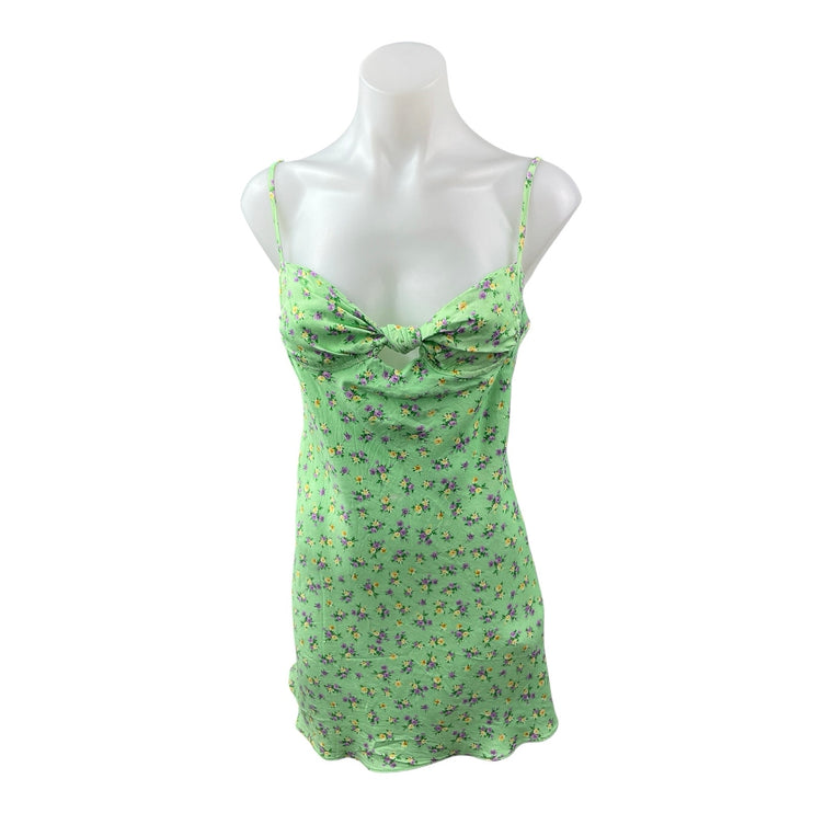 Zara Women's Multicolor Floral Satin Knot Sleeveless Mini  Bodycon Slip Dress M