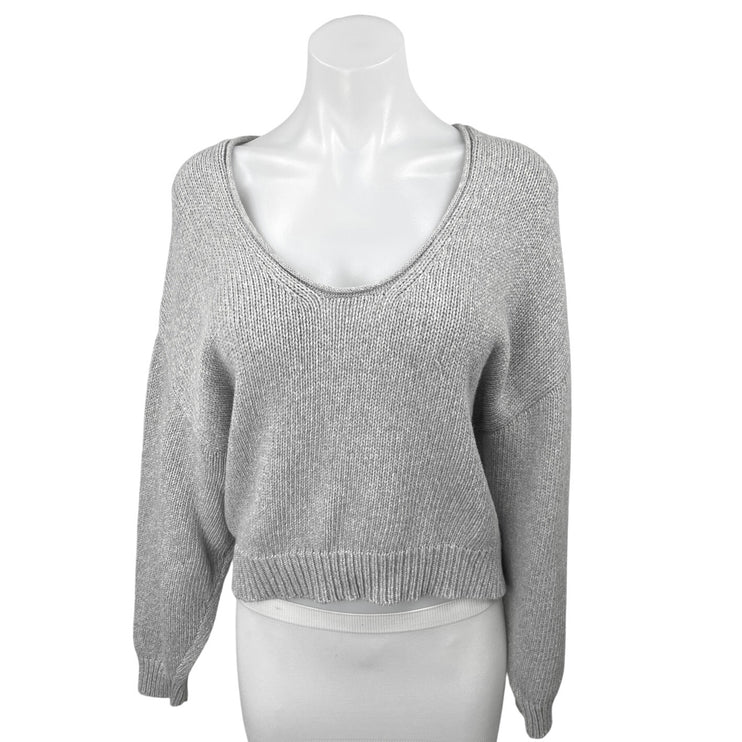 Free People Women's Gray Waffle Knit Long Sleeve Pullover Sweater Top Size XS