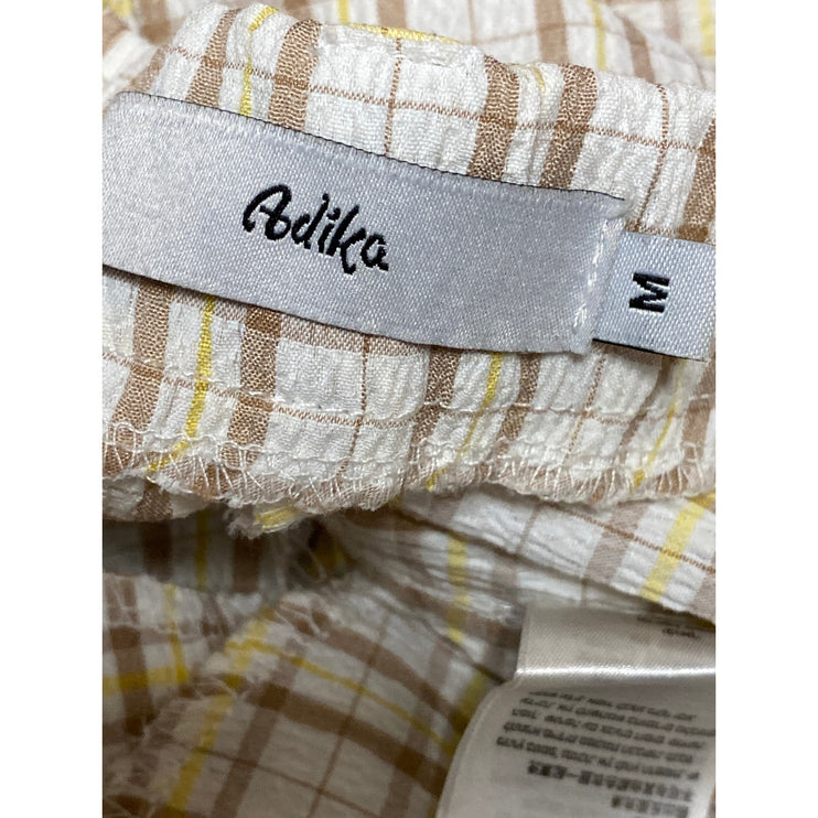 Adika Women's Beige Plaid High Rise Wide Leg Baggy Pleated Trousers Pants Size M