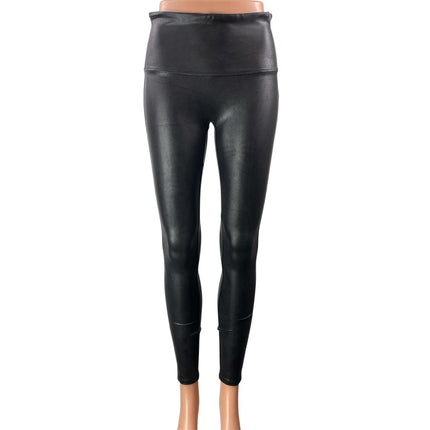 SPANX by Sara Blakely Black High Rise Faux Leather Glossy Leggings Pants Sz L/G