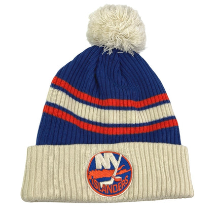 Fanatics New York Islanders NHL Vintage Hockey Pom Pom Cuff Knit Beanie Hat OS