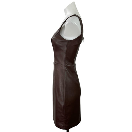Aqua Brown Faux Vegan Leather Sleeveless Square Neck Zipper Mini Sheath Dress XS