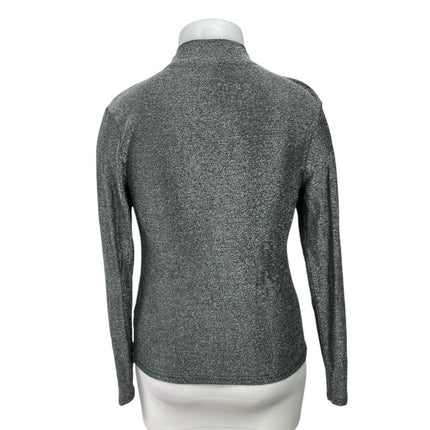 TU Silver Metallic Sparkle Ruched Mock Neck Long Sleeve T-Shirt Blouse Top Sz 16