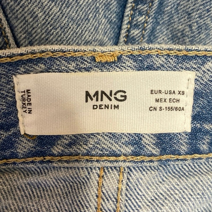 MNG Mango Blue High Waisted Slit Maxi Straight Pencil Denim Jeans Skirt Size XS