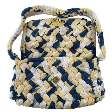 Lele Sadoughi Abalone Blue Yellow Braided Lyle Snap Shoulder Bag Handbag OS