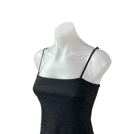 Garage Black Glitter Sparkly Shimmer Square Neck Cami Tank Thong Bodysuit Top M