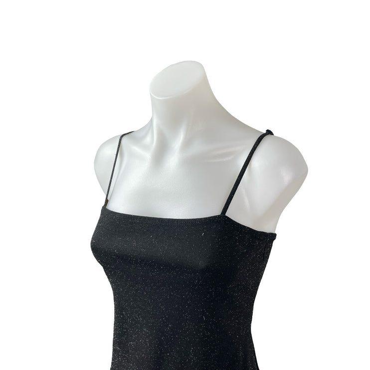 Garage Black Glitter Sparkly Shimmer Square Neck Cami Tank Thong Bodysuit Top M