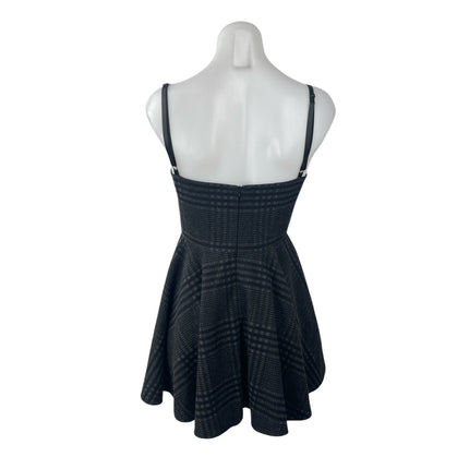 Vock Black Plaid Sleeveless Sweetheart Lace Up Mini Cami Flare A-Line Dress Sz S