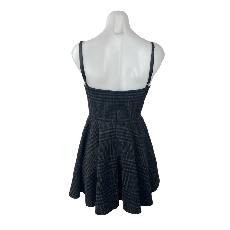 Vock Black Plaid Sleeveless Sweetheart Lace Up Mini Cami Flare A-Line Dress Sz S