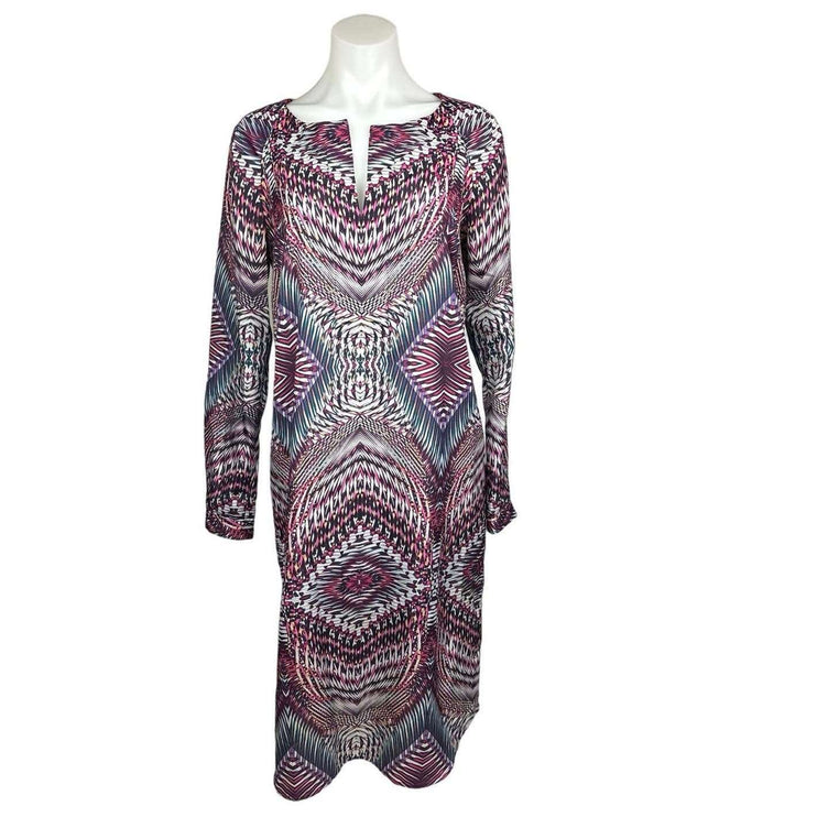 Anne Klein Multicolor Long Sleeve V Split Neck Geometric Shift Midi Dress Size 4