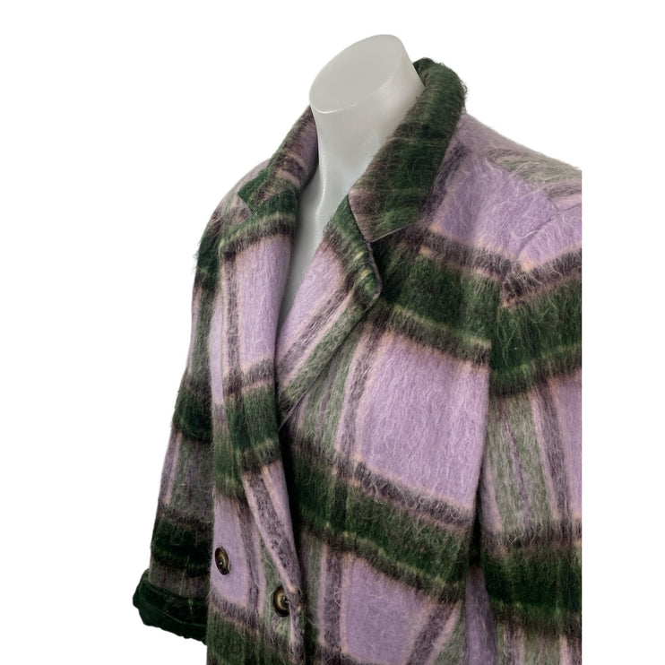 By Malina Women's Multicolor Wool Plaid Check Long Sleeve Pea Coat Jacket Size M