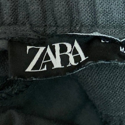 Zara Women's Black Linen Drawstring Tapered Leg Baggy Trousers Joggers Pants S