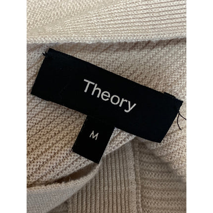 Theory Women's Beige Linen Knit Long Sleeve V Neck Button Up Cardigan Sweater M