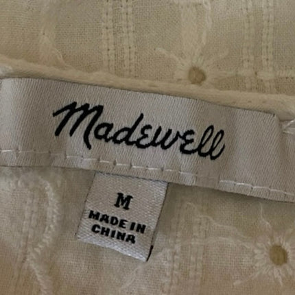 Madewell White Floral Embroidered Eyelet Balloon Puff Sleeve Peplum Blouse Top M