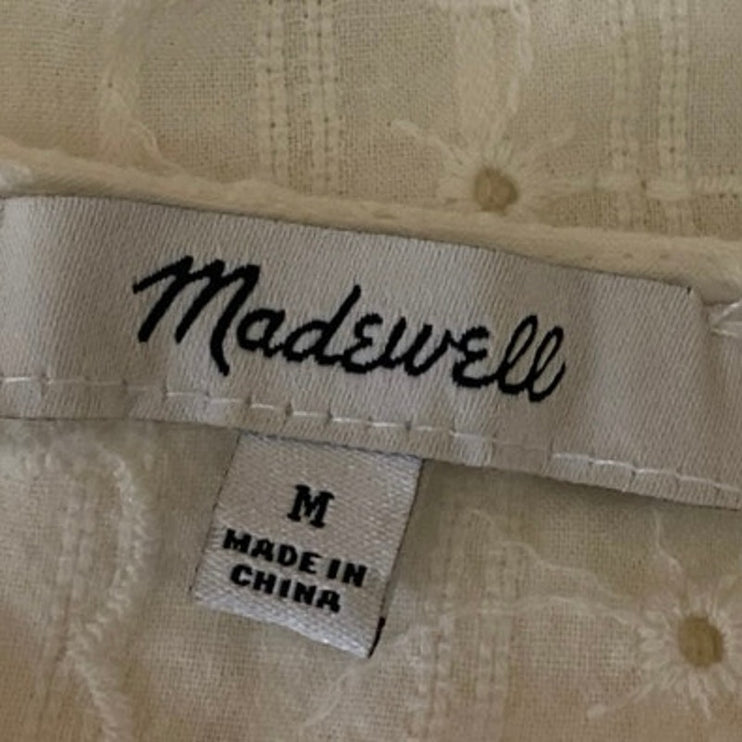 Madewell White Floral Embroidered Eyelet Balloon Puff Sleeve Peplum Blouse Top M
