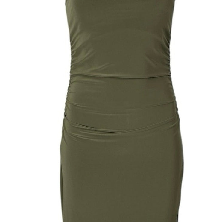 Aritzia Wilfred Smooth Matter Remedy Olive Green Halter Slit Maxi Dress Size XS