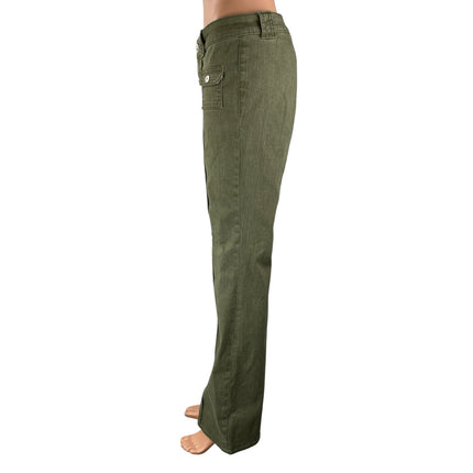 H&M Women's Green Mid Rise Pintuck Pocket Flared Bootcut Denim Jeans Size 6