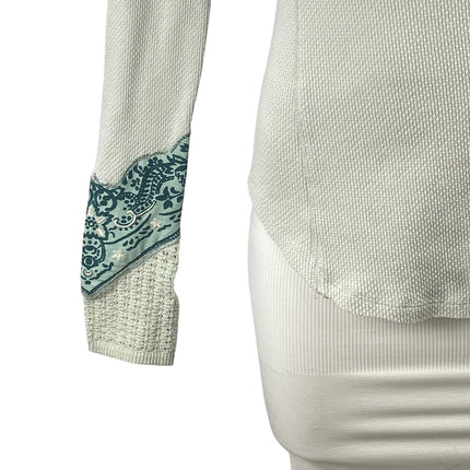 Free People We The Free Green Bandana Cuff Waffle Knit Long Sleeve Sweater Sz S
