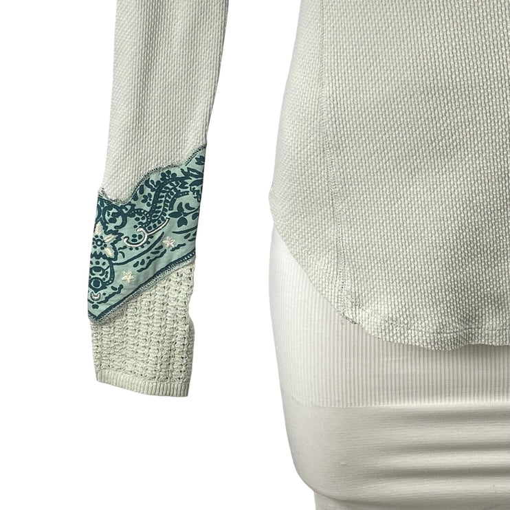 Free People We The Free Green Bandana Cuff Waffle Knit Long Sleeve Sweater Sz S